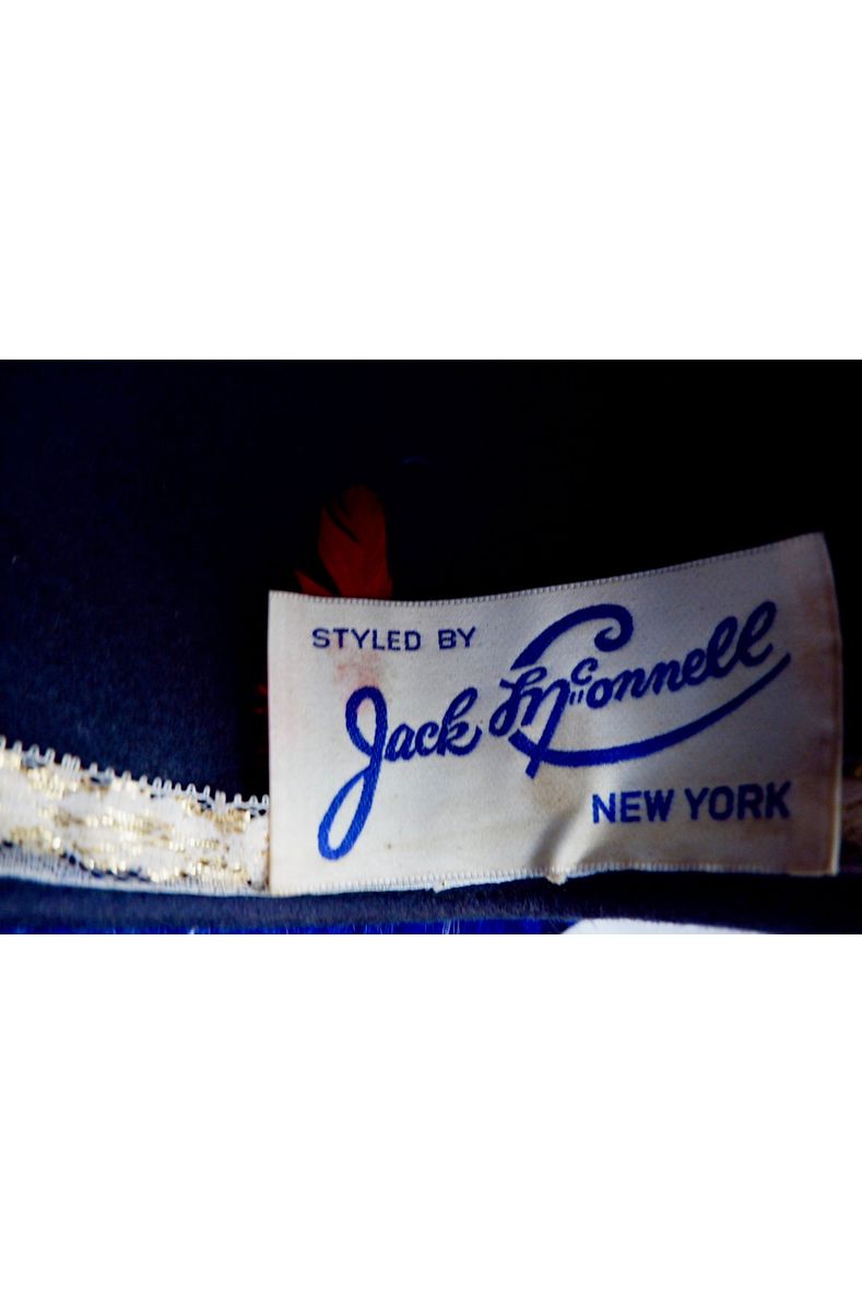 Cobalt Blue Jack McConnell Red Feather Hat with Faux Plume Trim and Velvet Base