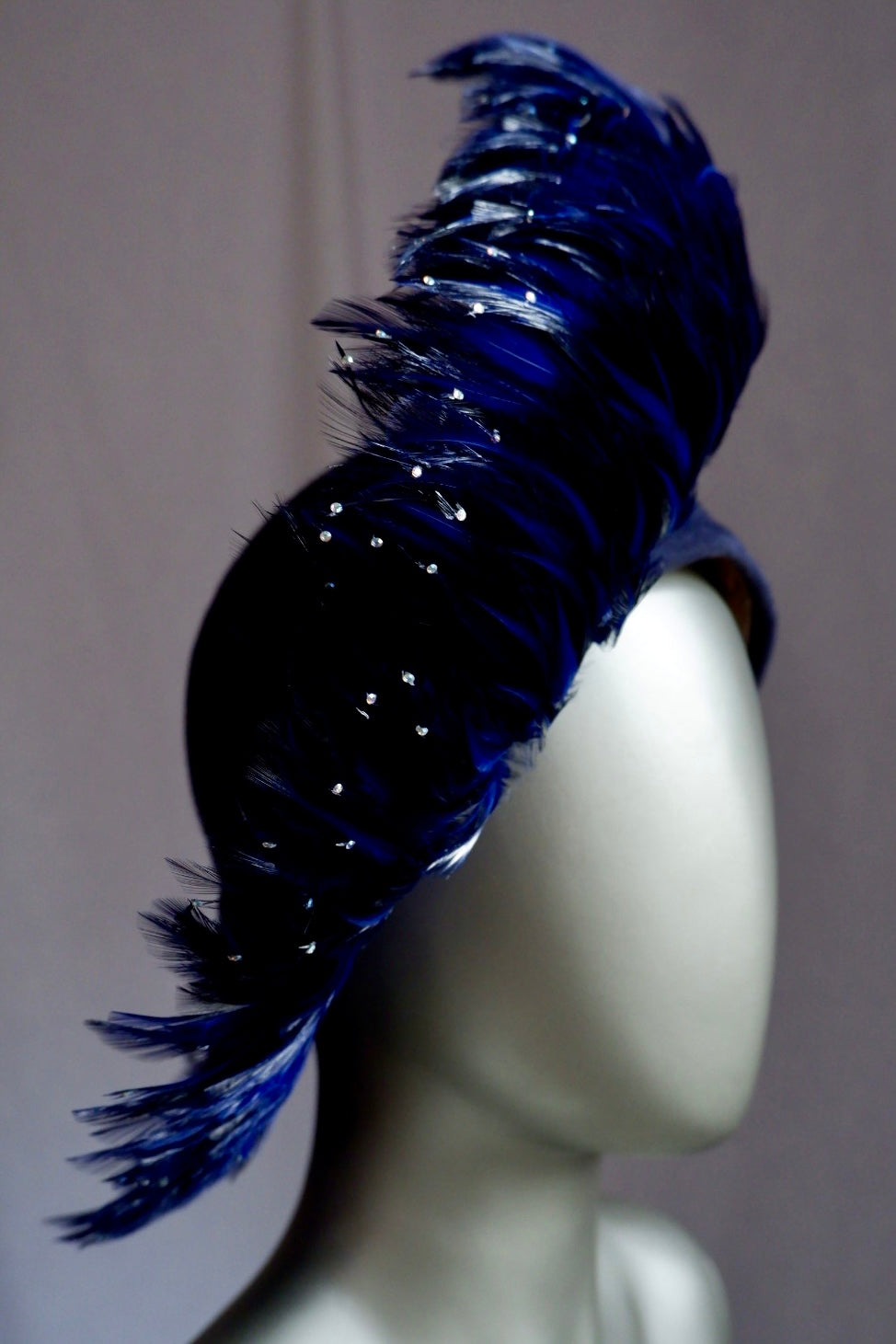 Cobalt Blue Jack McConnell Red Feather Hat with Faux Plume Trim and Velvet Base