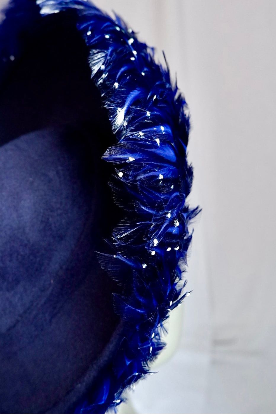 Cobalt Blue Jack McConnell Red Feather Hat with Faux Plume Trim and Velvet Base