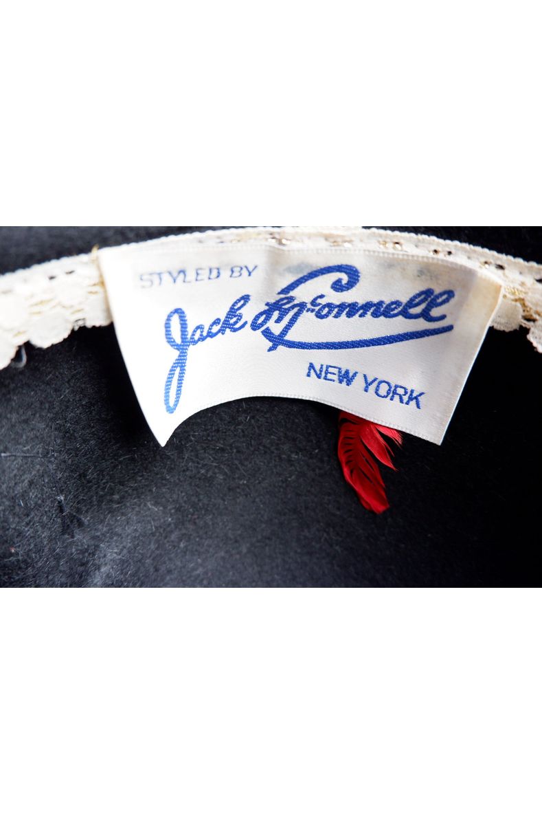Vintage Jack McConnell Red Feather Hat – Sculptural Jester Crown with Rhinestone Dangles