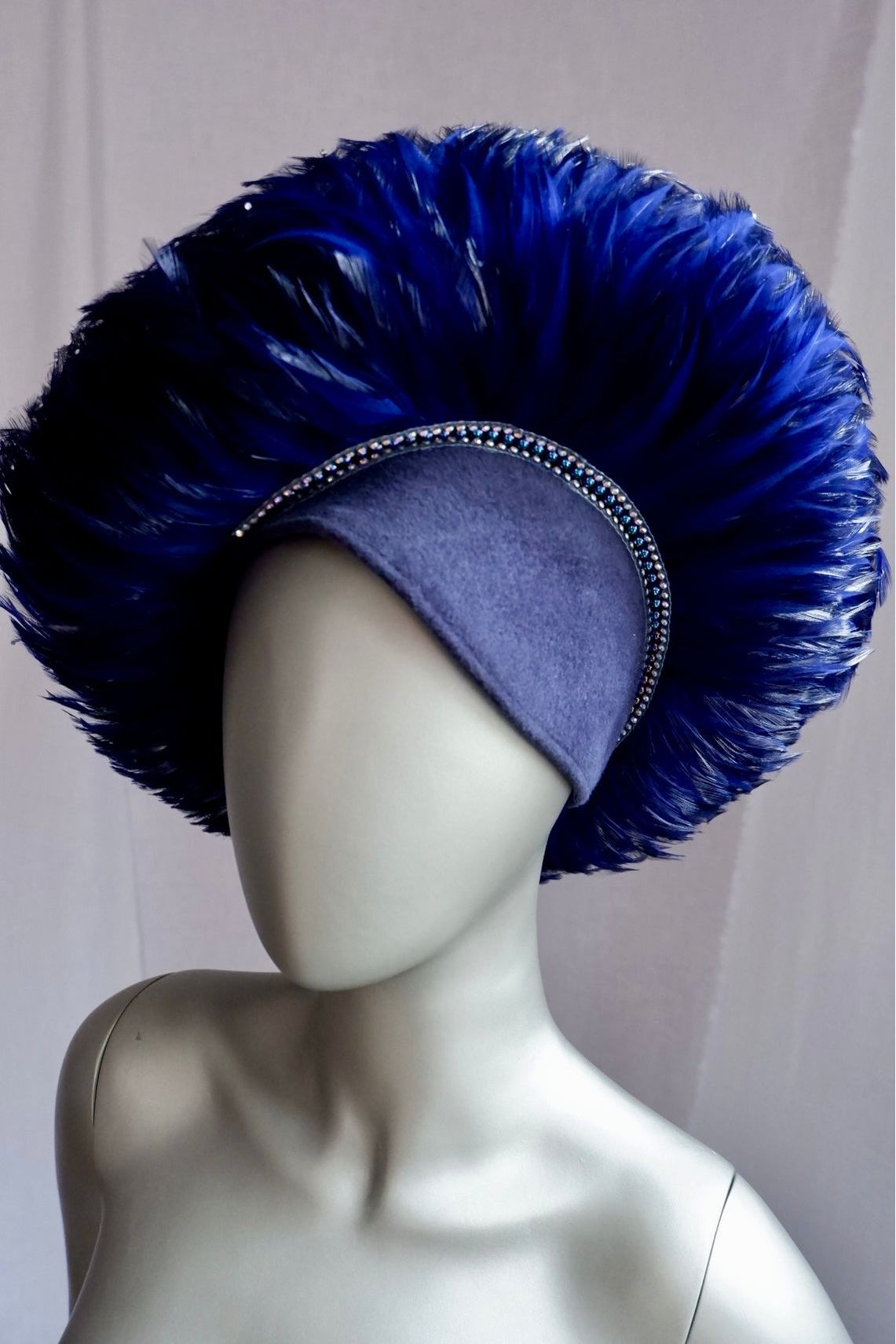 Cobalt Blue Jack McConnell Red Feather Hat with Faux Plume Trim and Velvet Base