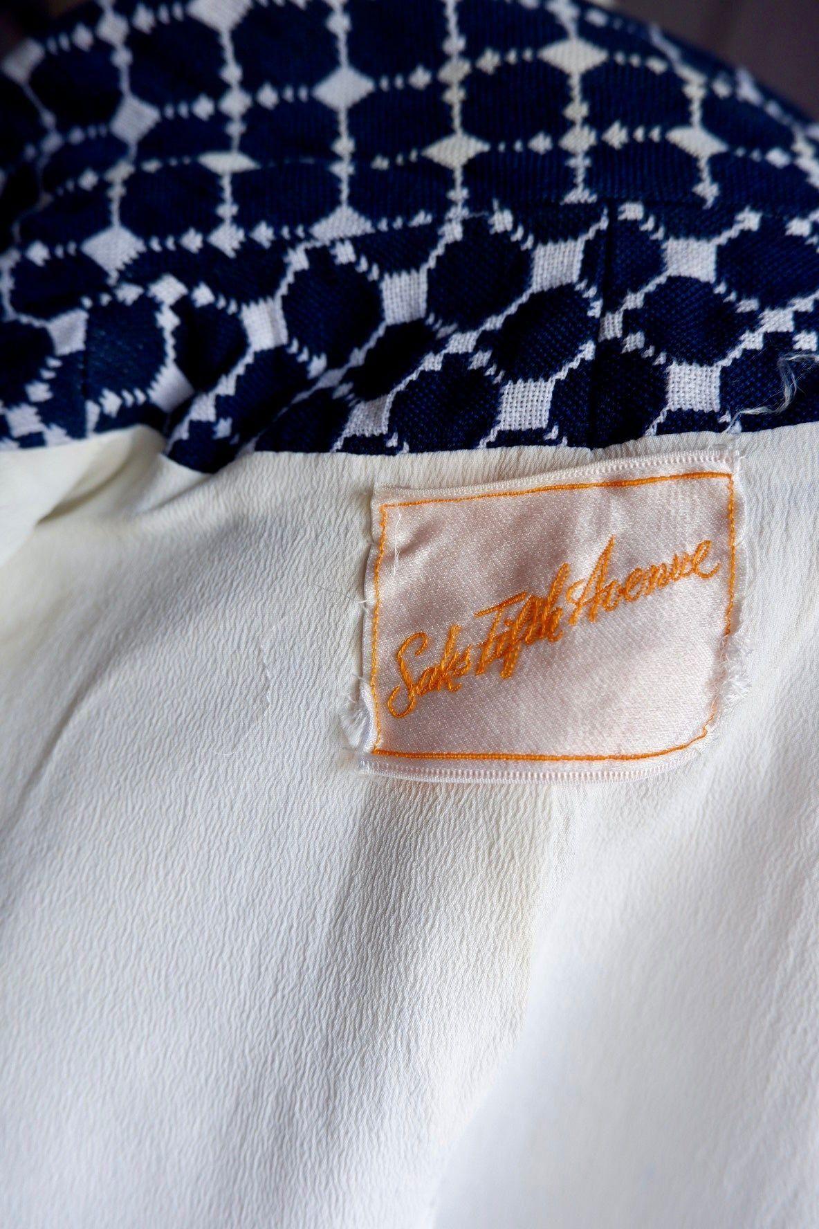 1960s Saks Fifth Avenue Navy & White Geometric Skirt Set Small