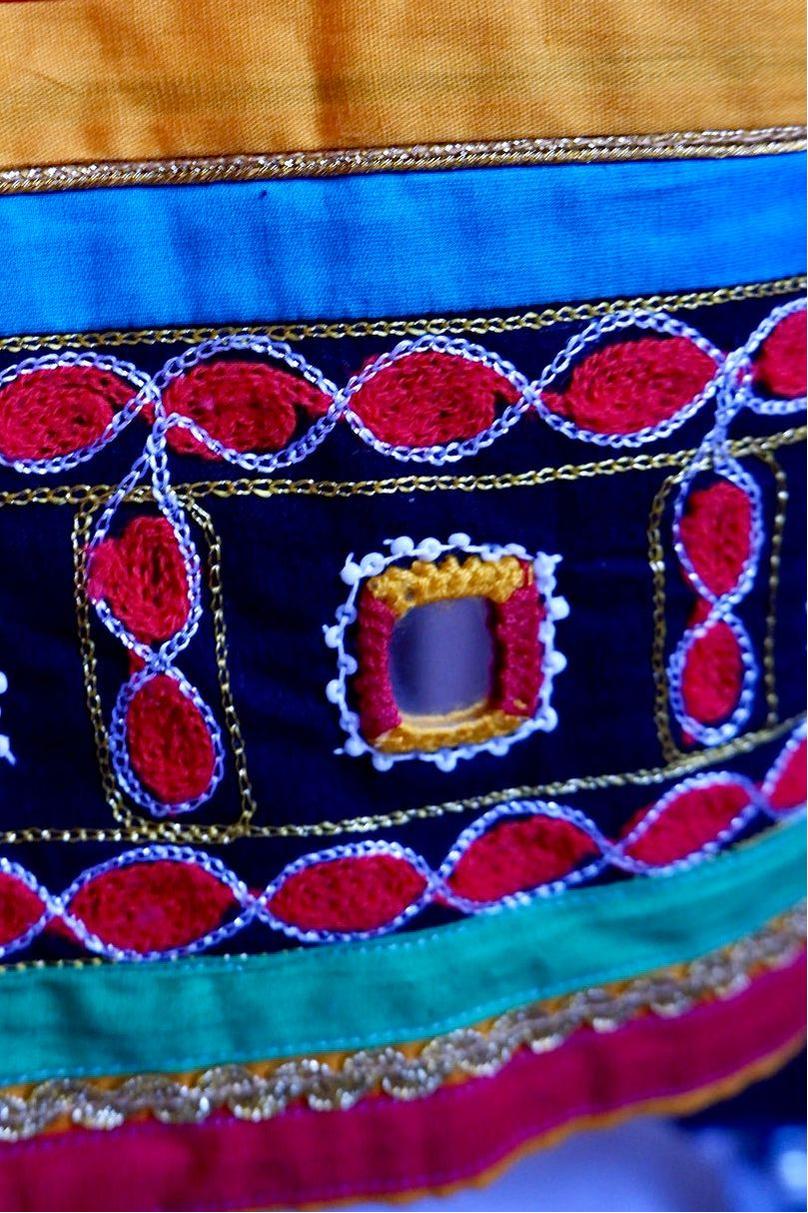 1970s Vintage Handmade Red Skirt with Mirror Accents – Banjara-Inspired Embroidery S
