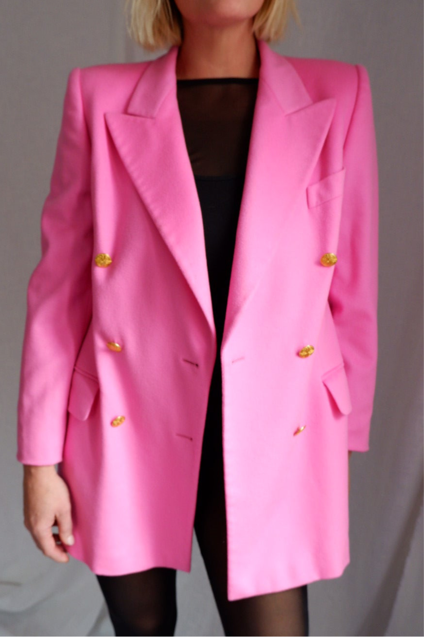 1980s Vintage Escada by Margaretha Ley Pink Cashmere & Wool Blazer L/XL