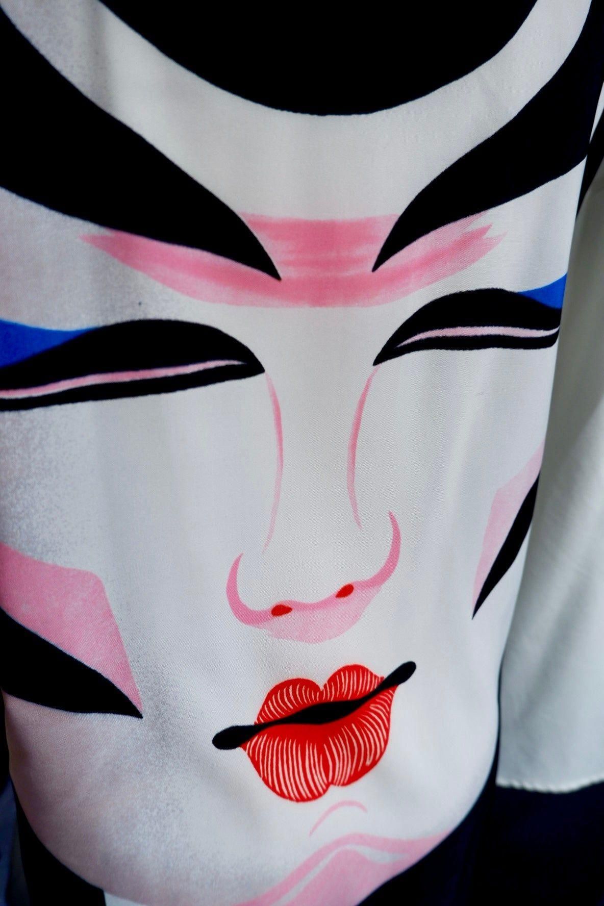 1970s Ossi Originals Face Print Kimono Top