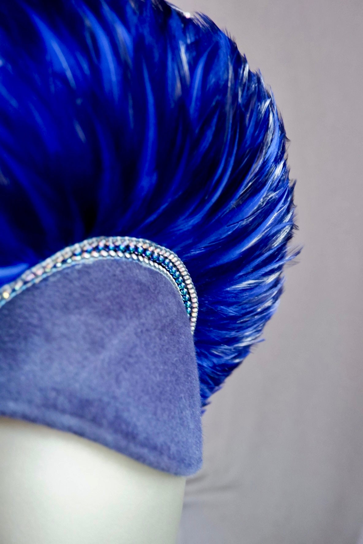 Cobalt Blue Jack McConnell Red Feather Hat with Faux Plume Trim and Velvet Base