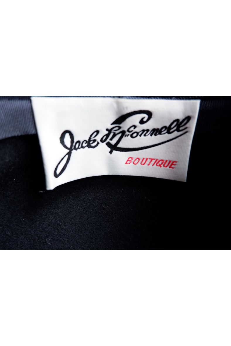 Vintage Jack McConnell Boutique Feather Hat – Red and Black with Rhinestone Accents