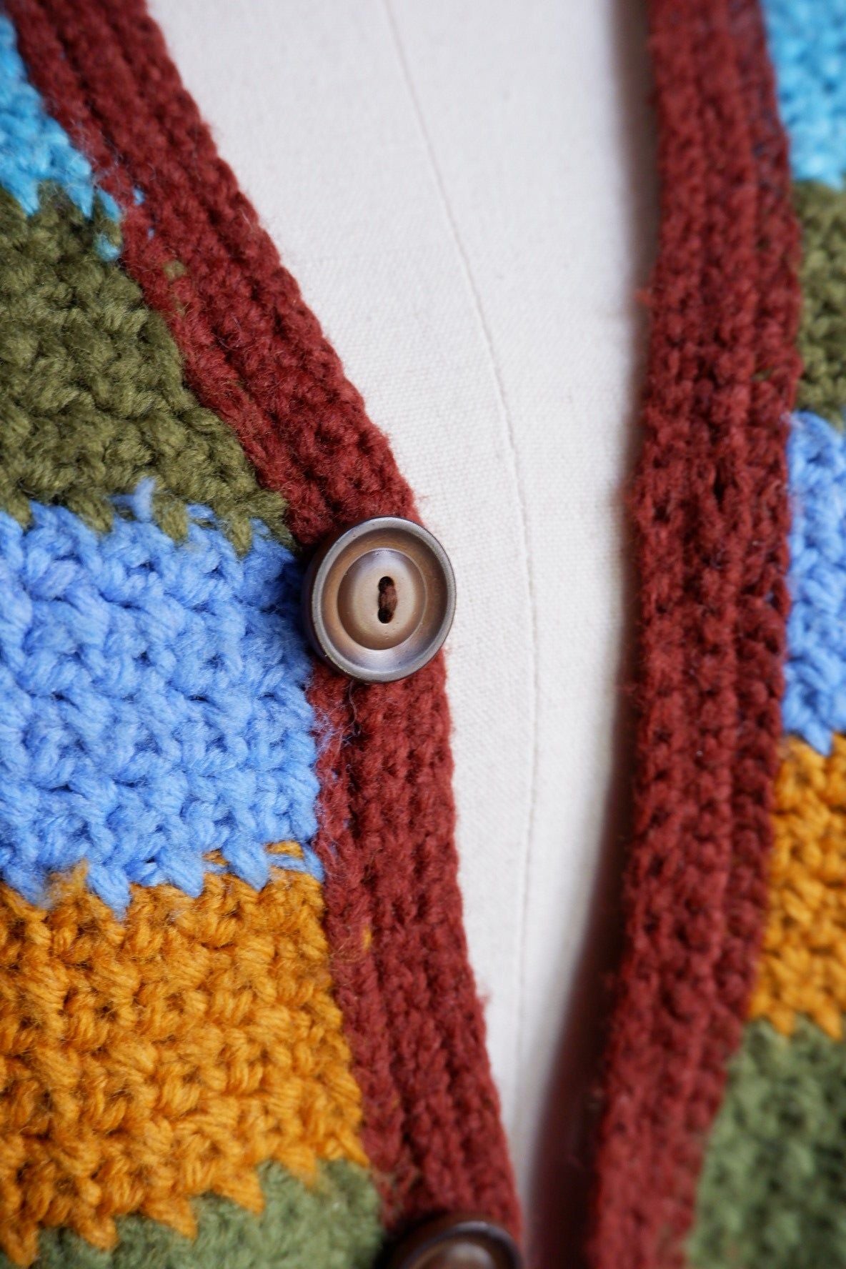 1970s Vintage Hand-Crocheted Striped Vest – Earthy Tones with a Bold Pop S/M