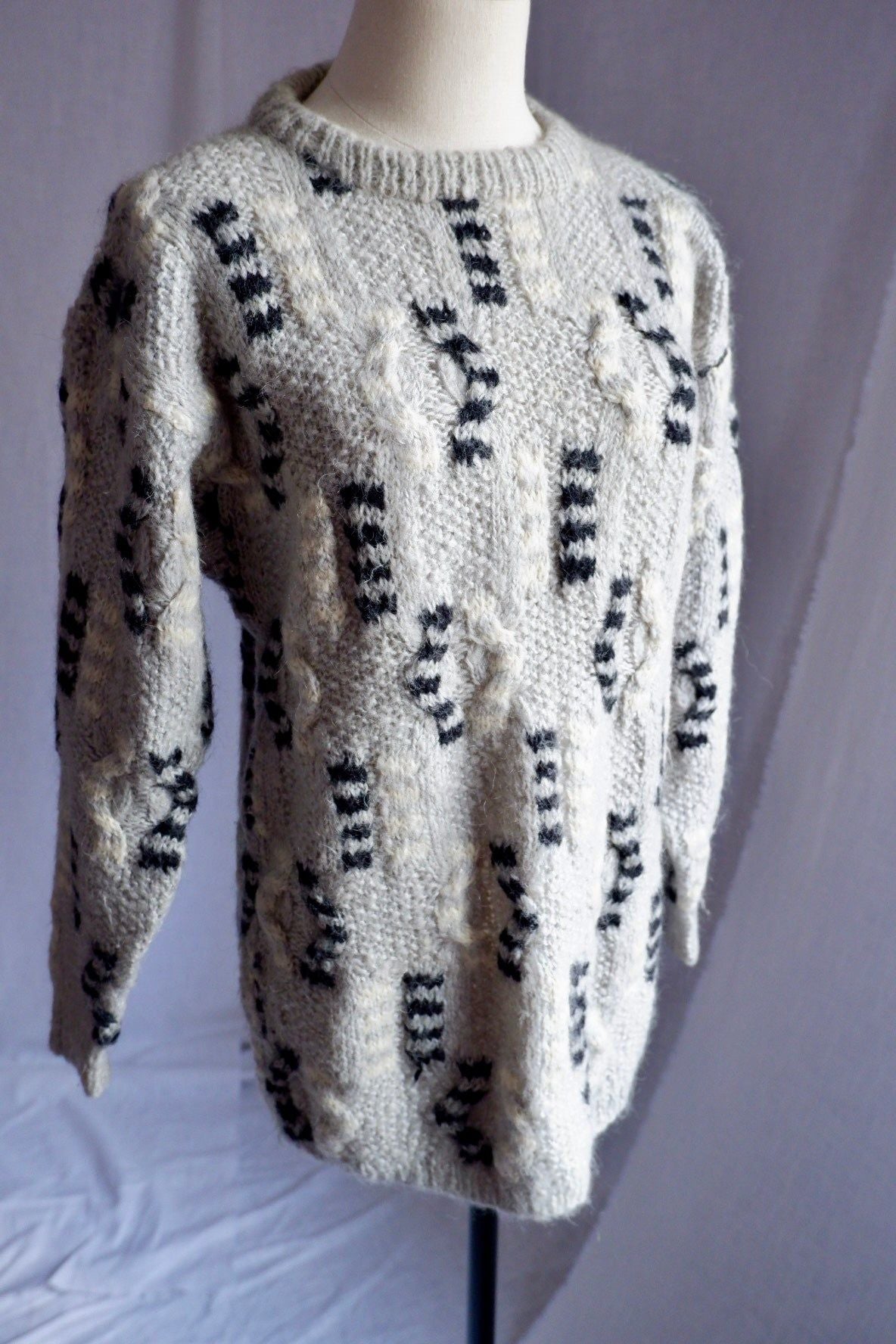 1980s Vintage Christian Dior Paris/New York Wool Blend Geometric Sweater M/L