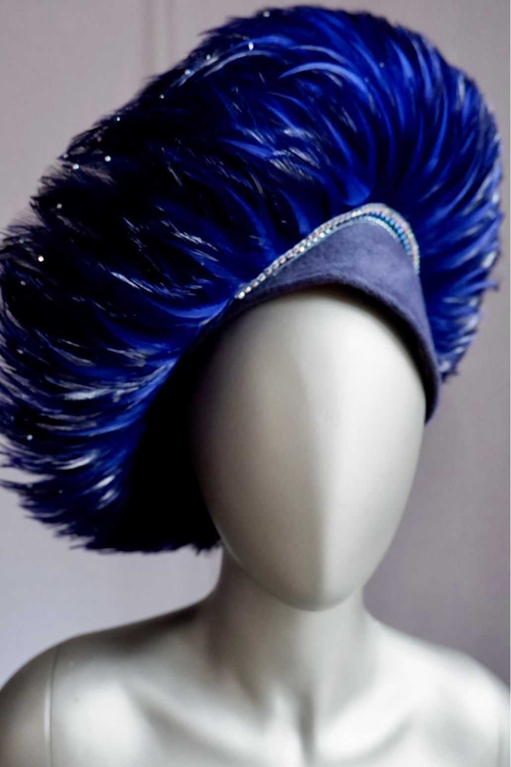 Cobalt Blue Jack McConnell Red Feather Hat with Faux Plume Trim and Velvet Base
