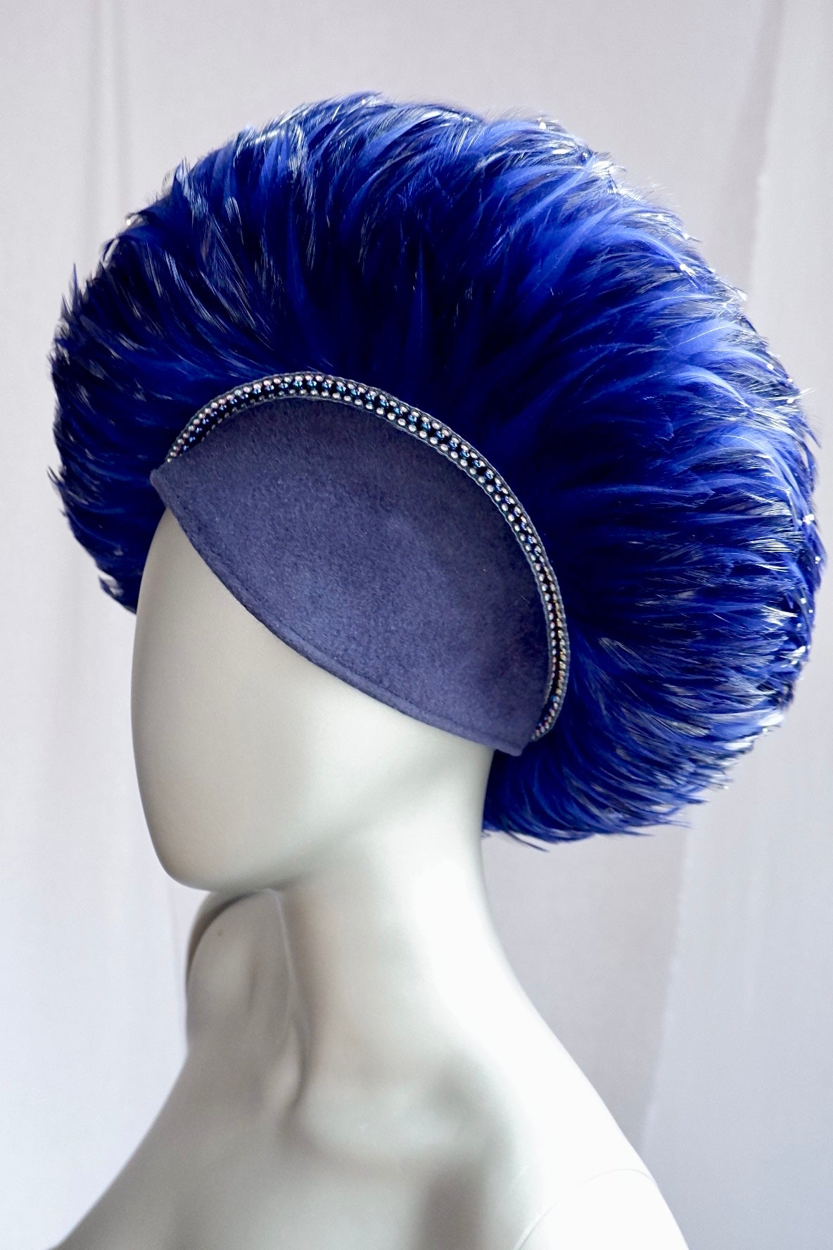 Cobalt Blue Jack McConnell Red Feather Hat with Faux Plume Trim and Velvet Base