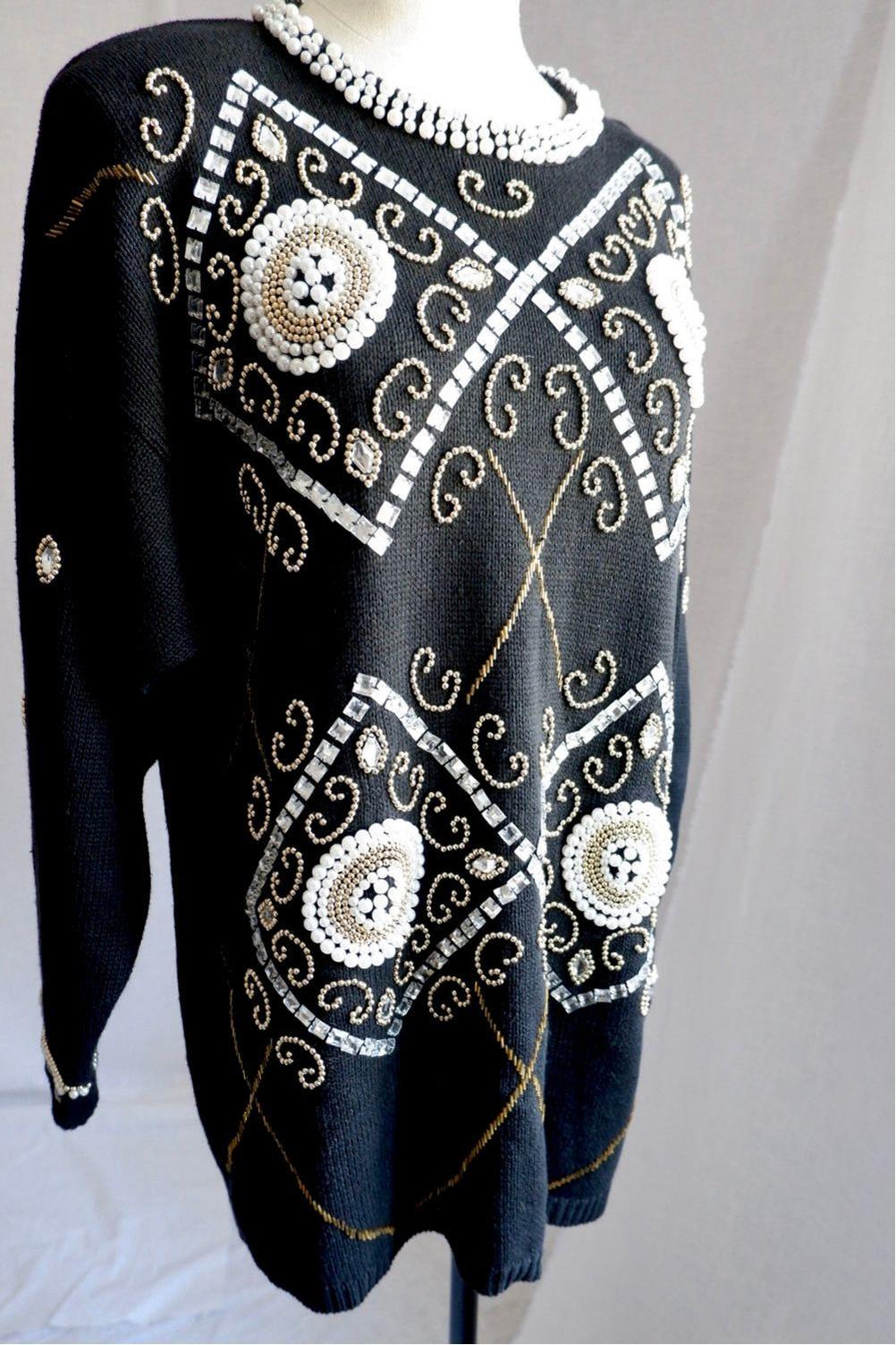 1980s Vintage Beaded Sweater or Dress M/L