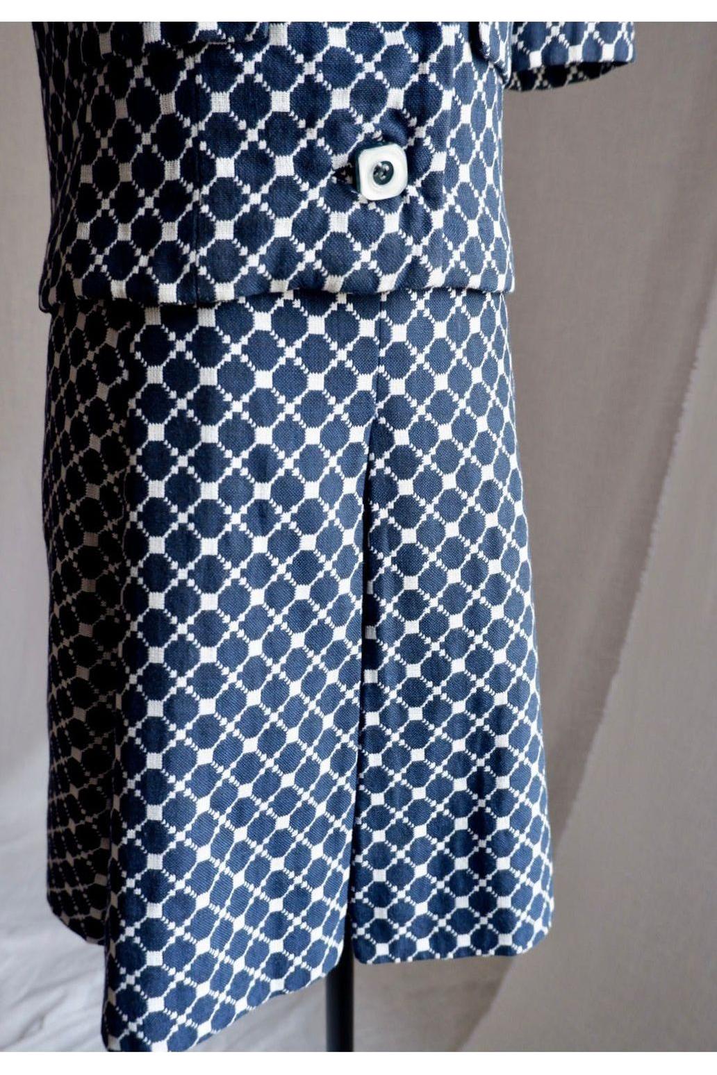 1960s Saks Fifth Avenue Navy & White Geometric Skirt Set Small