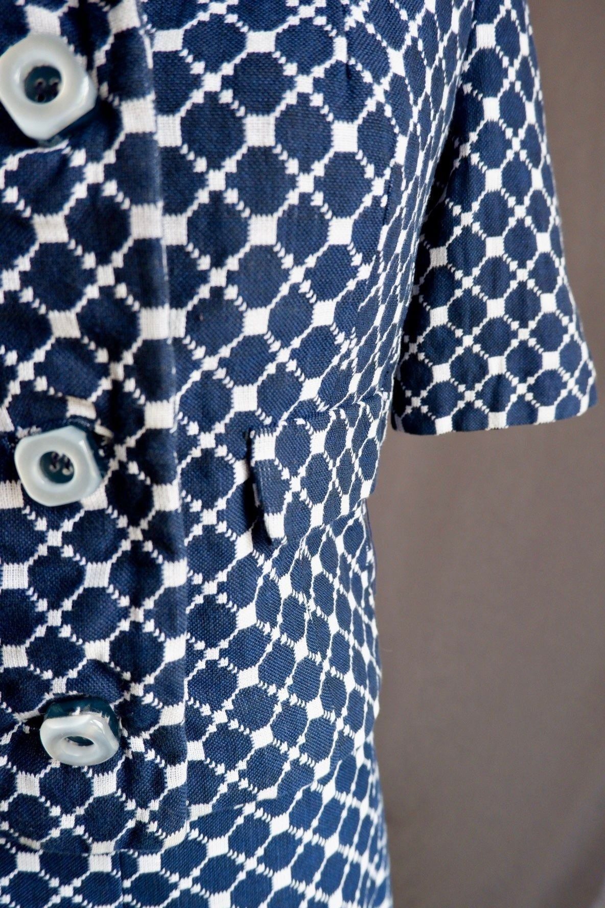 1960s Saks Fifth Avenue Navy & White Geometric Skirt Set Small