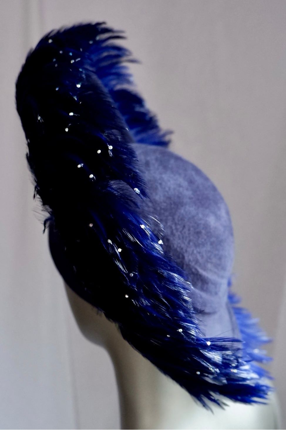 Cobalt Blue Jack McConnell Red Feather Hat with Faux Plume Trim and Velvet Base