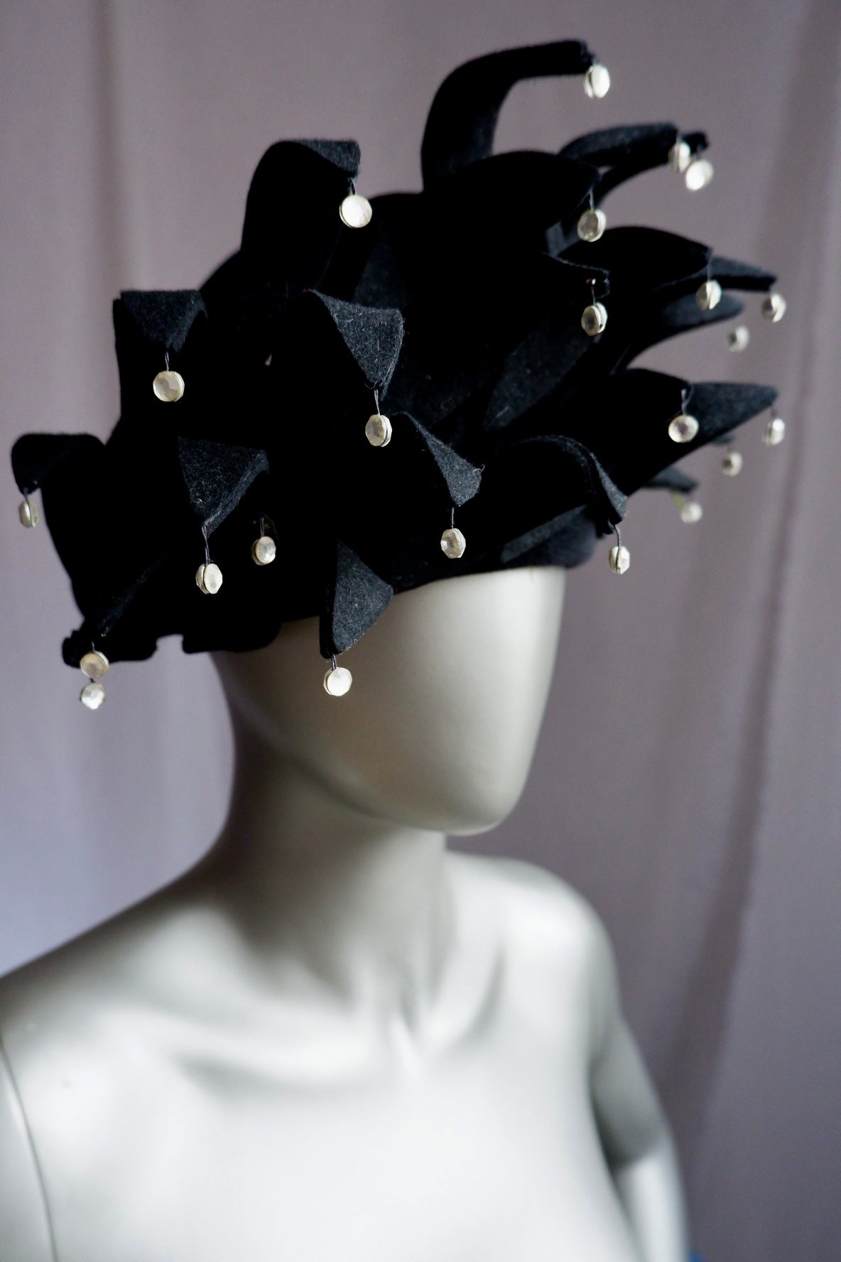 Vintage Jack McConnell Red Feather Hat – Sculptural Jester Crown with Rhinestone Dangles