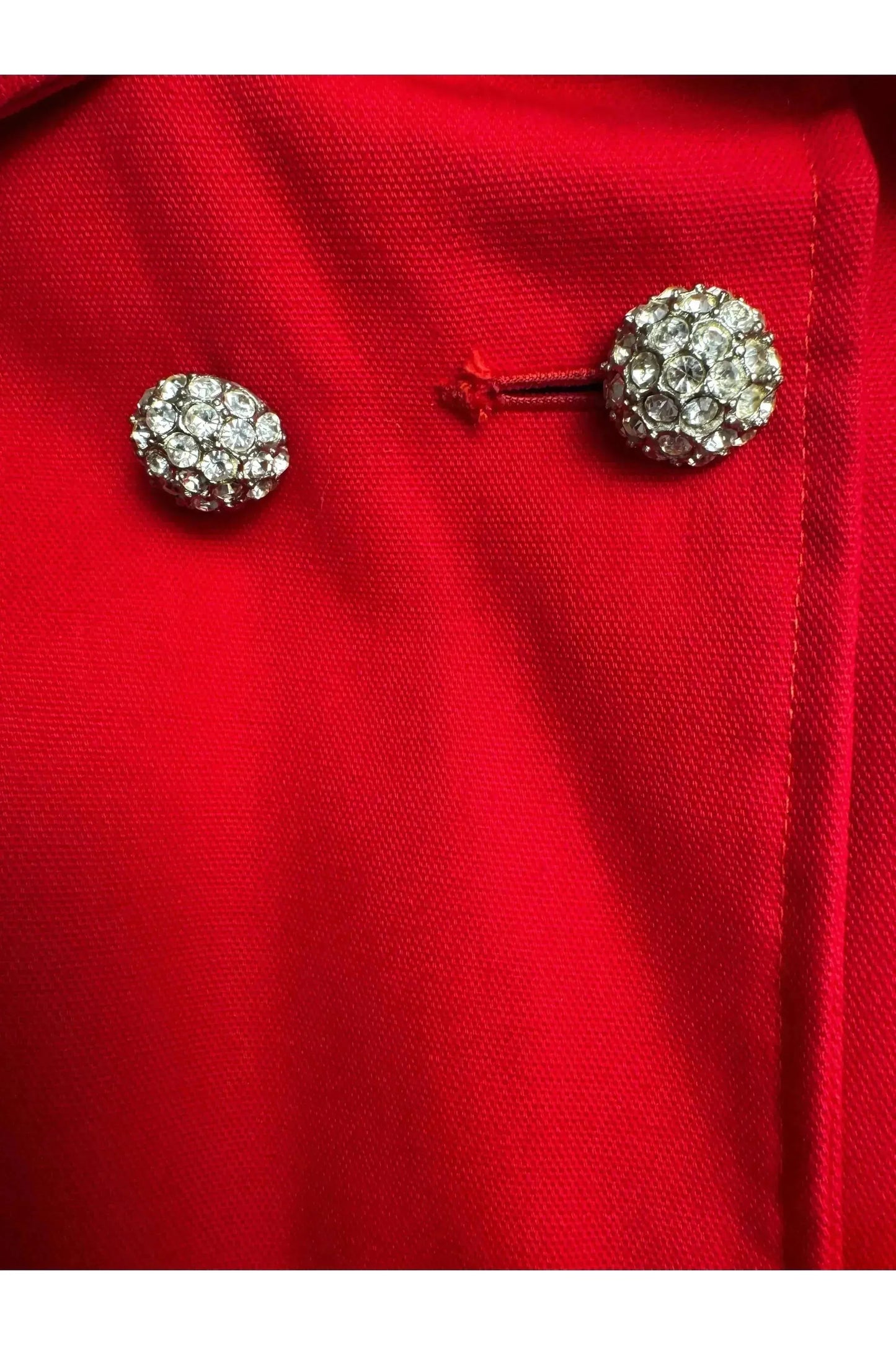 1960s Vintage Red Jolee New York Double-Breasted Jacket with Rhinestone Buttons S