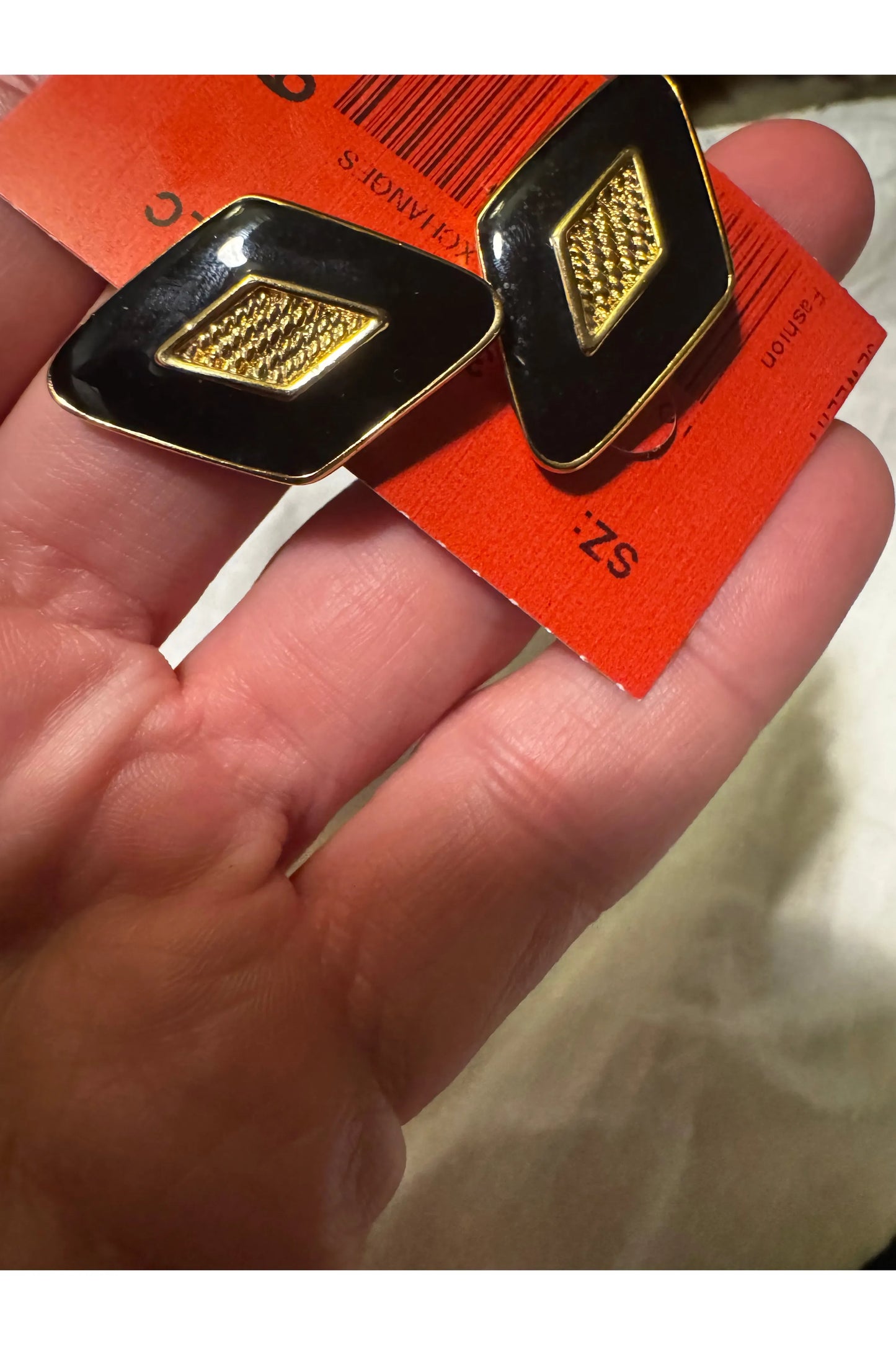 Black and gold enamel diamond shape earrings