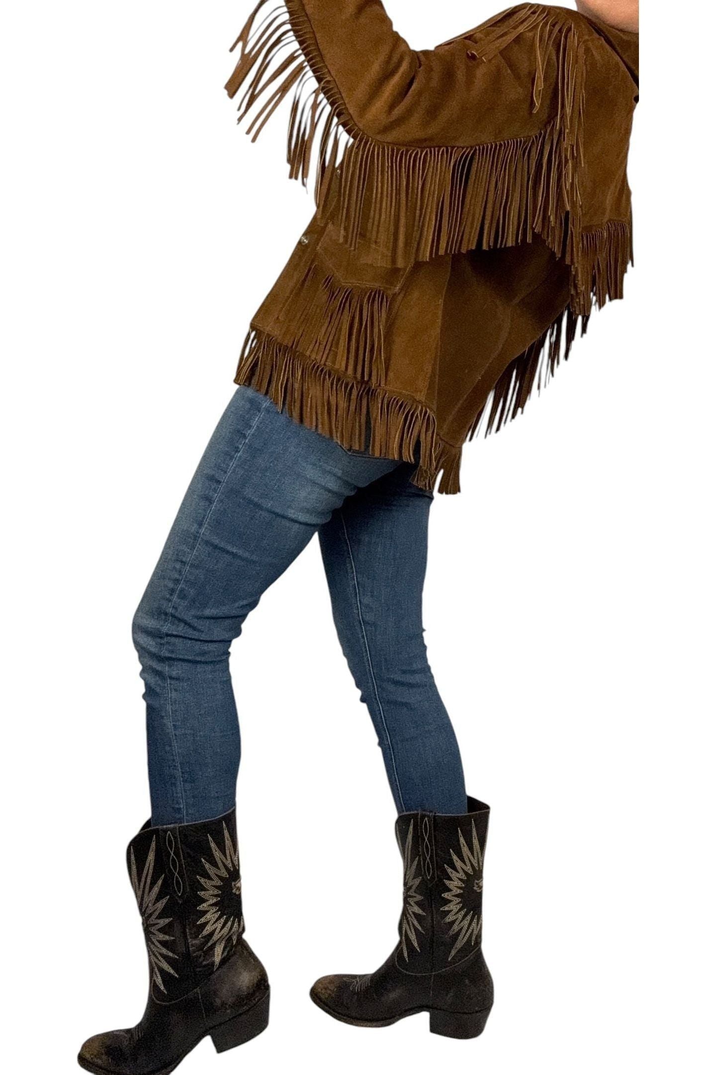 1970s Vintage Simco Leather Jacket with Fringe Detail S/M