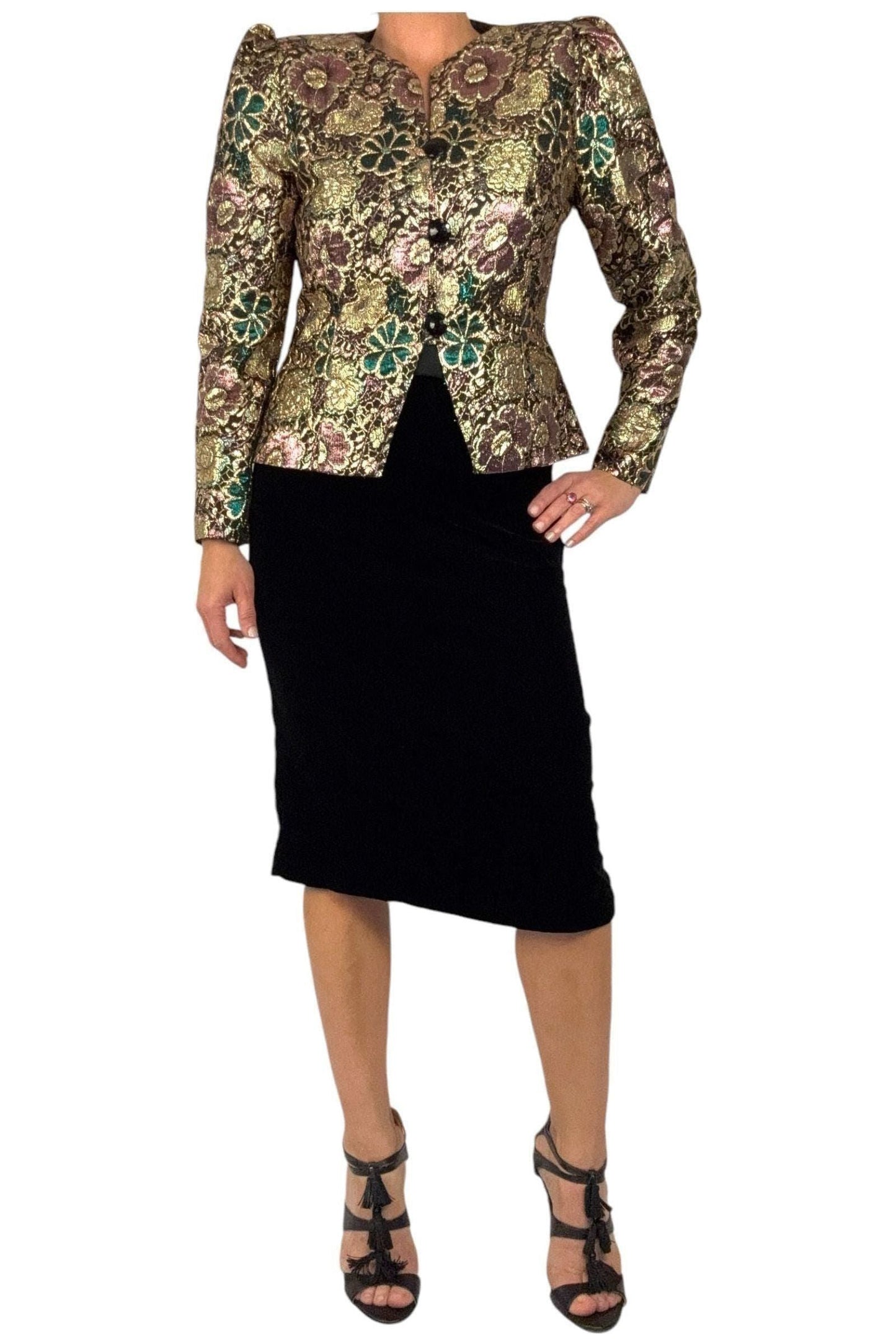 1980s Karen Lawrence Floral Brocade Jacket with Union Tags L