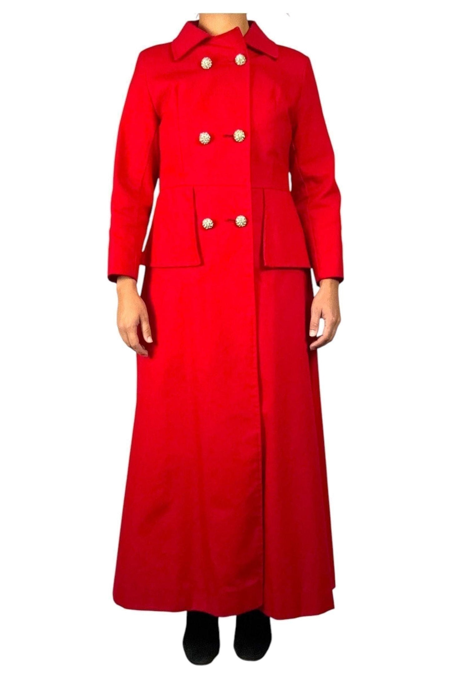 1960s Vintage Red Jolee New York Double-Breasted Jacket with Rhinestone Buttons S
