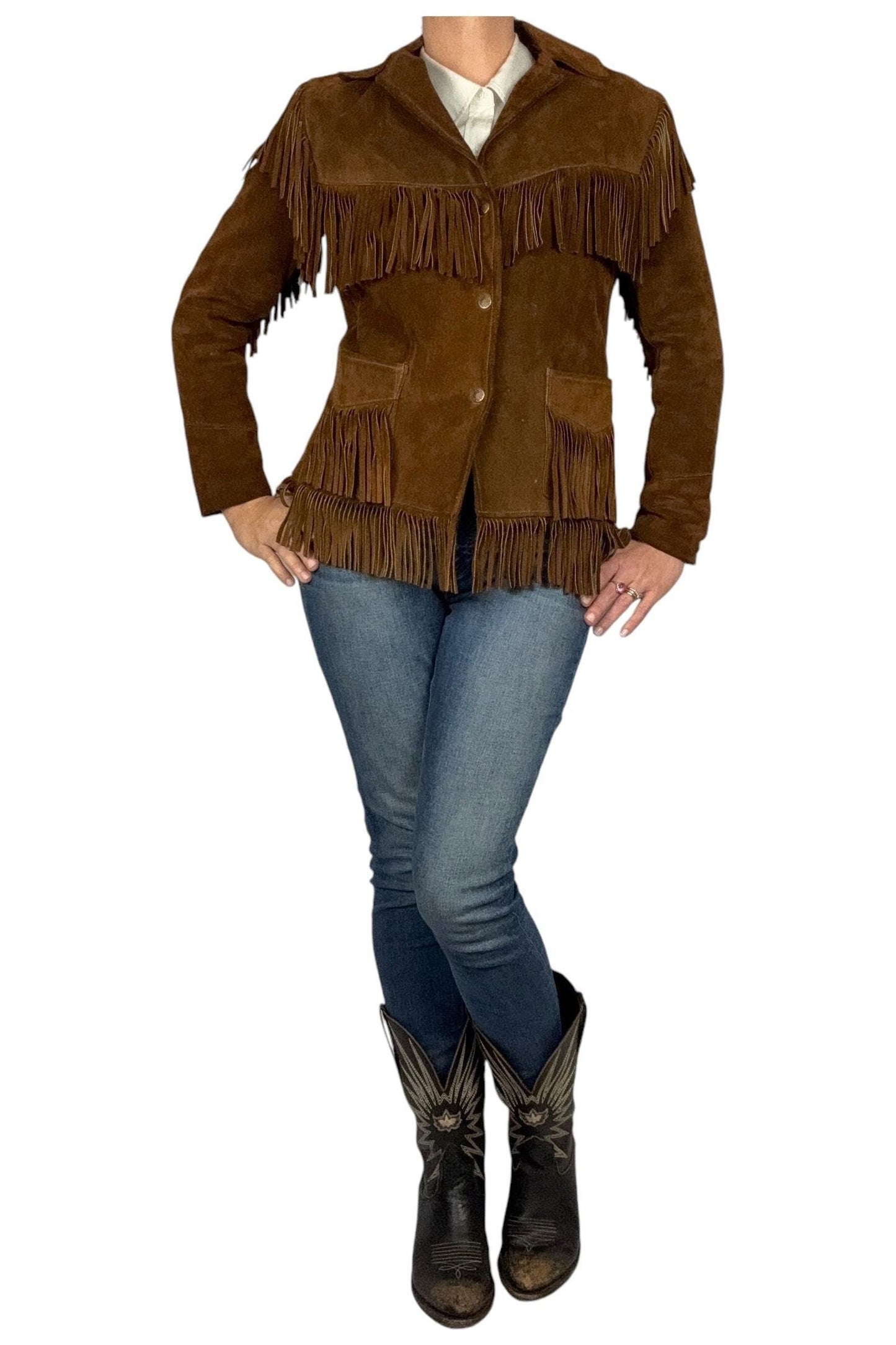 1970s Vintage Simco Leather Jacket with Fringe Detail S/M