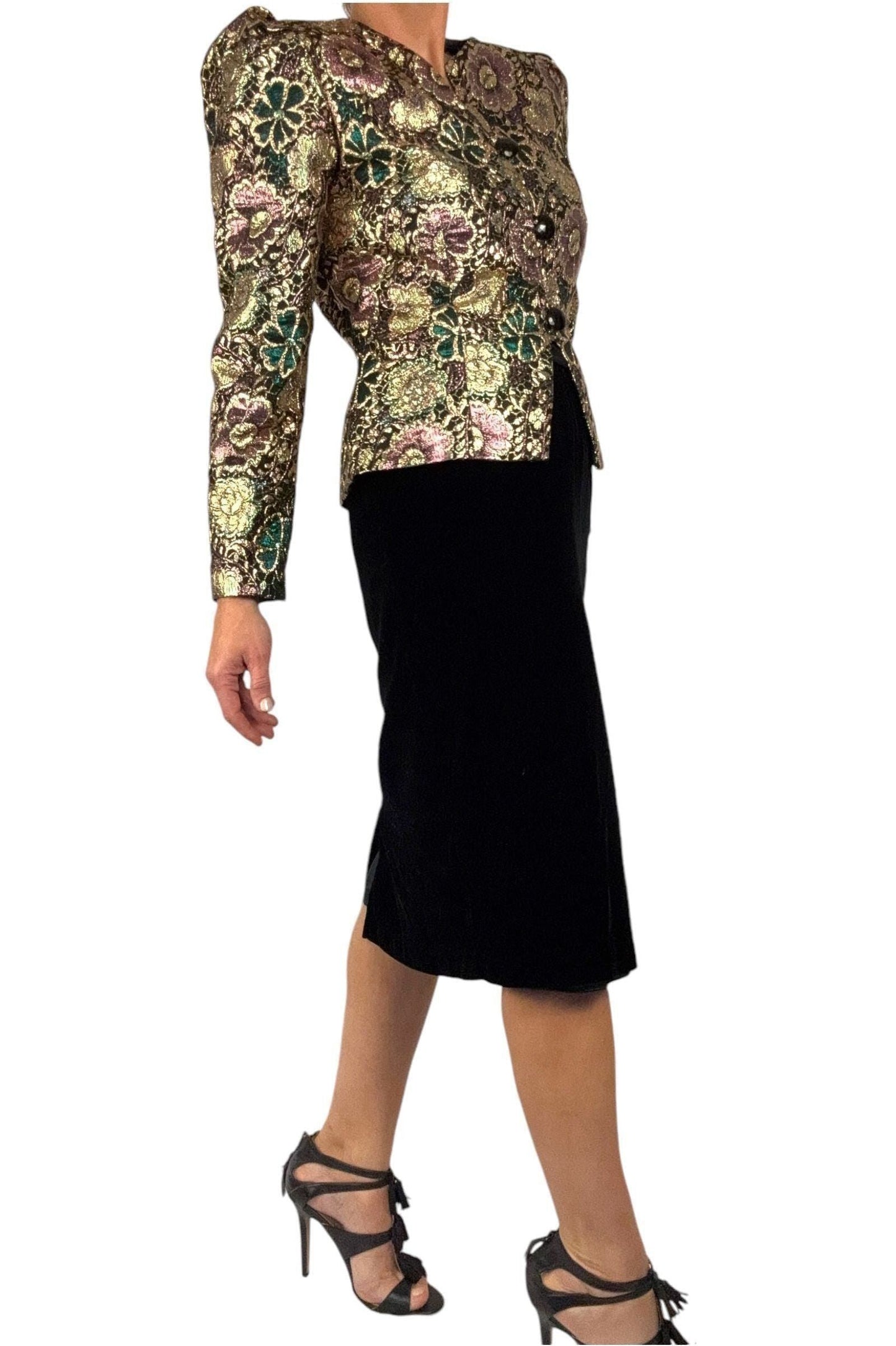 1980s Karen Lawrence Floral Brocade Jacket with Union Tags L