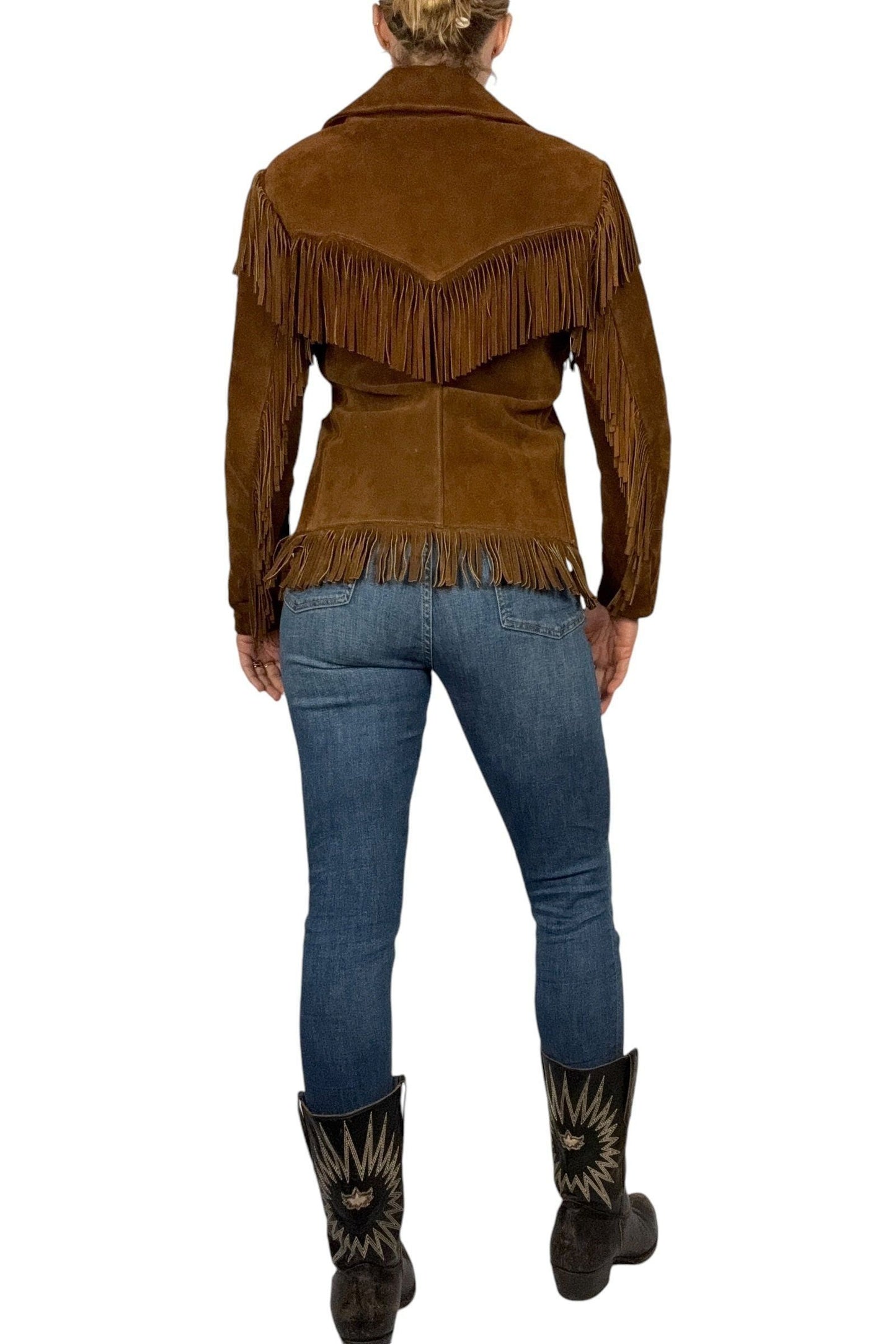 1970s Vintage Simco Leather Jacket with Fringe Detail S/M