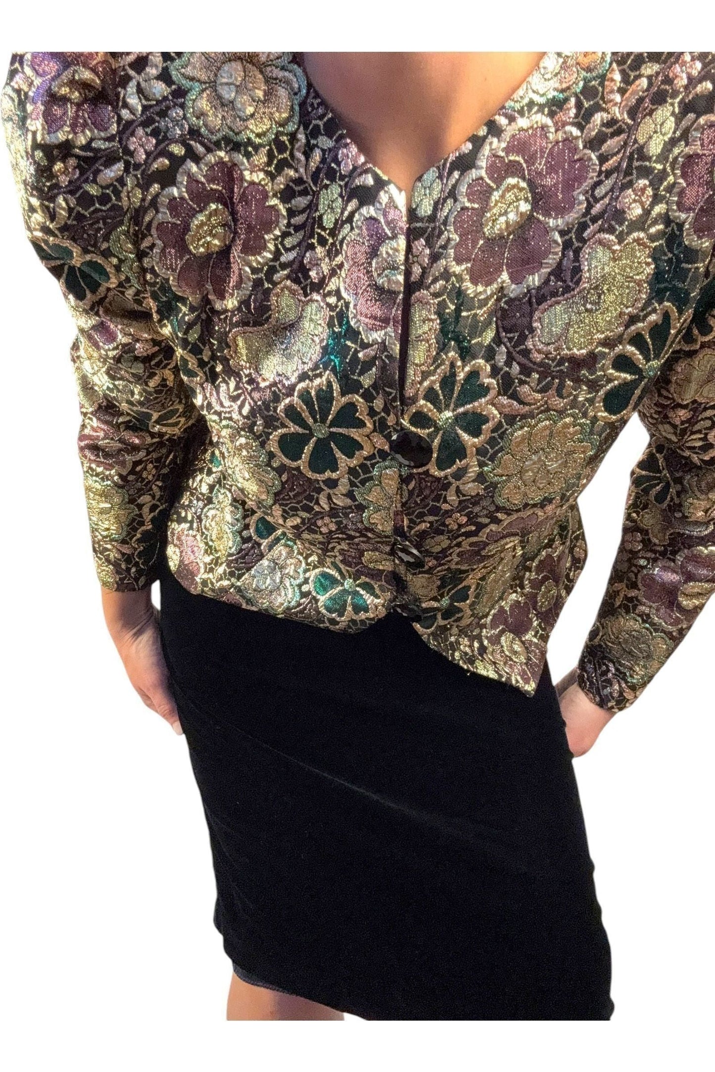 1980s Karen Lawrence Floral Brocade Jacket with Union Tags L