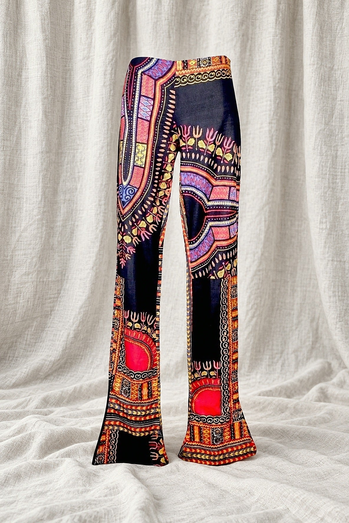 Dolce & Gabbana multicolor geometric print flared pants on linen