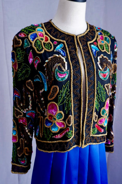 Vintage multicolor beaded sequin cropped jacket