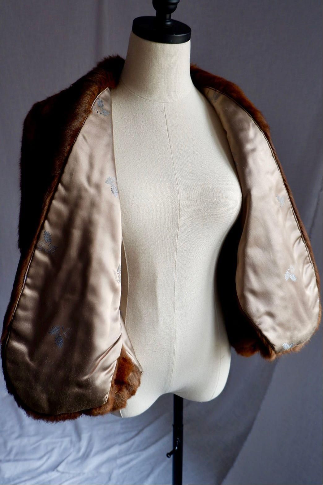 1950s/60s Vintage Mink Fur Stole – Luxurious Chestnut Brown Capelet Free Size