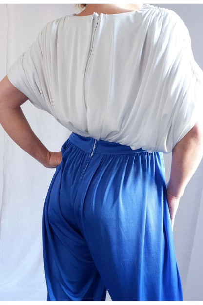 1970s/80s Draped Sequin Jumpsuit – Studio 54 Meets Goddess Glam L-XXL