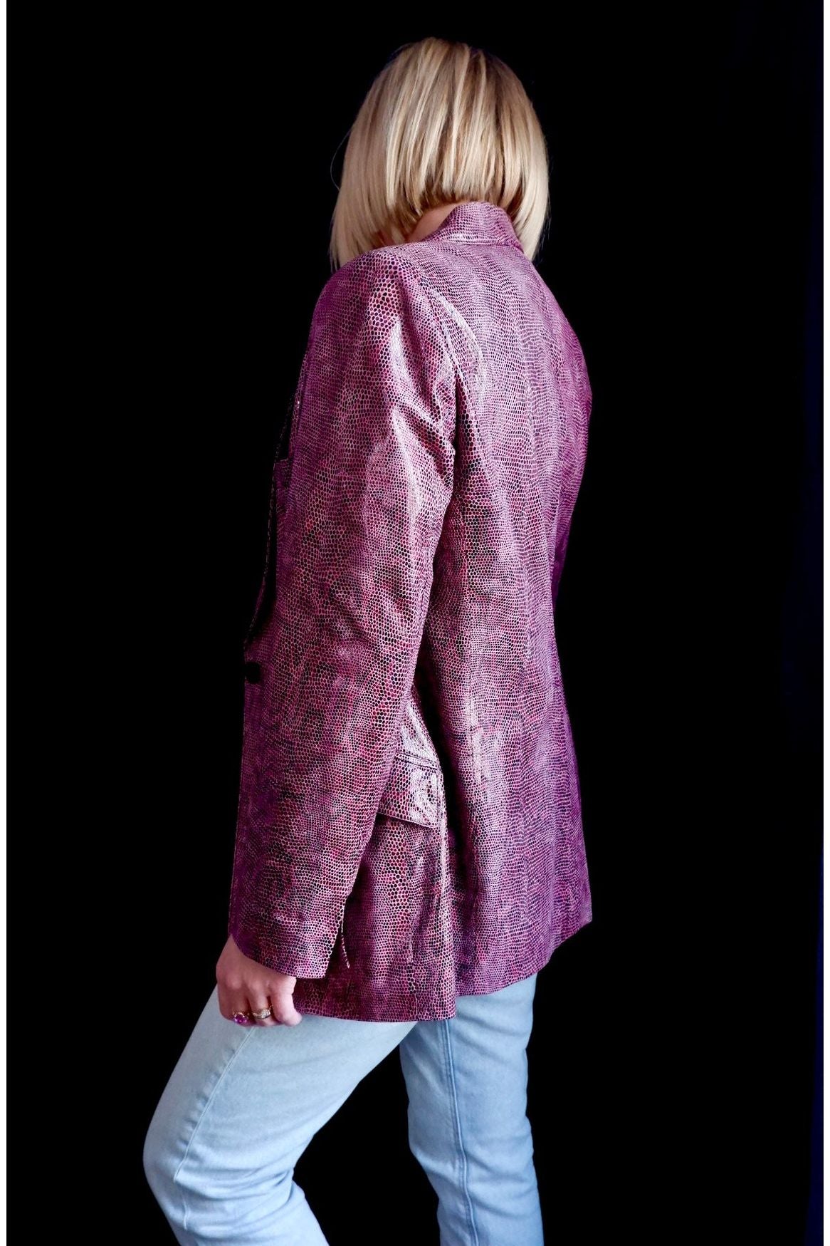 1990s Linda Allard for Ellen Tracy Python-Embossed Leather Blazer M
