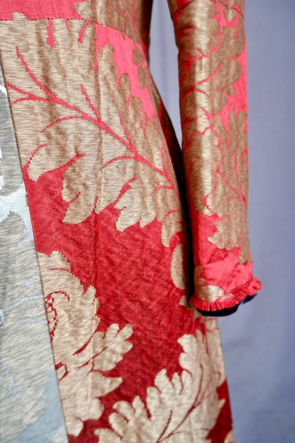 Early 2000s Red and Gold Brocade Jacket with Shearling Collar S/M