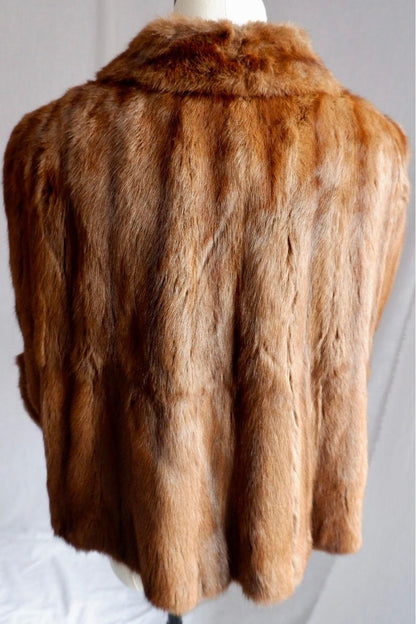 1950s/60s Vintage Mink Fur Stole – Luxurious Chestnut Brown Capelet Free Size