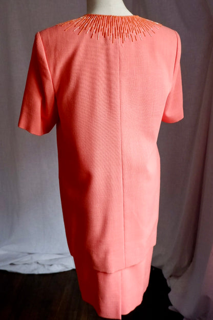 1960s Coral Beaded Custom Two-Piece Skirt Suit