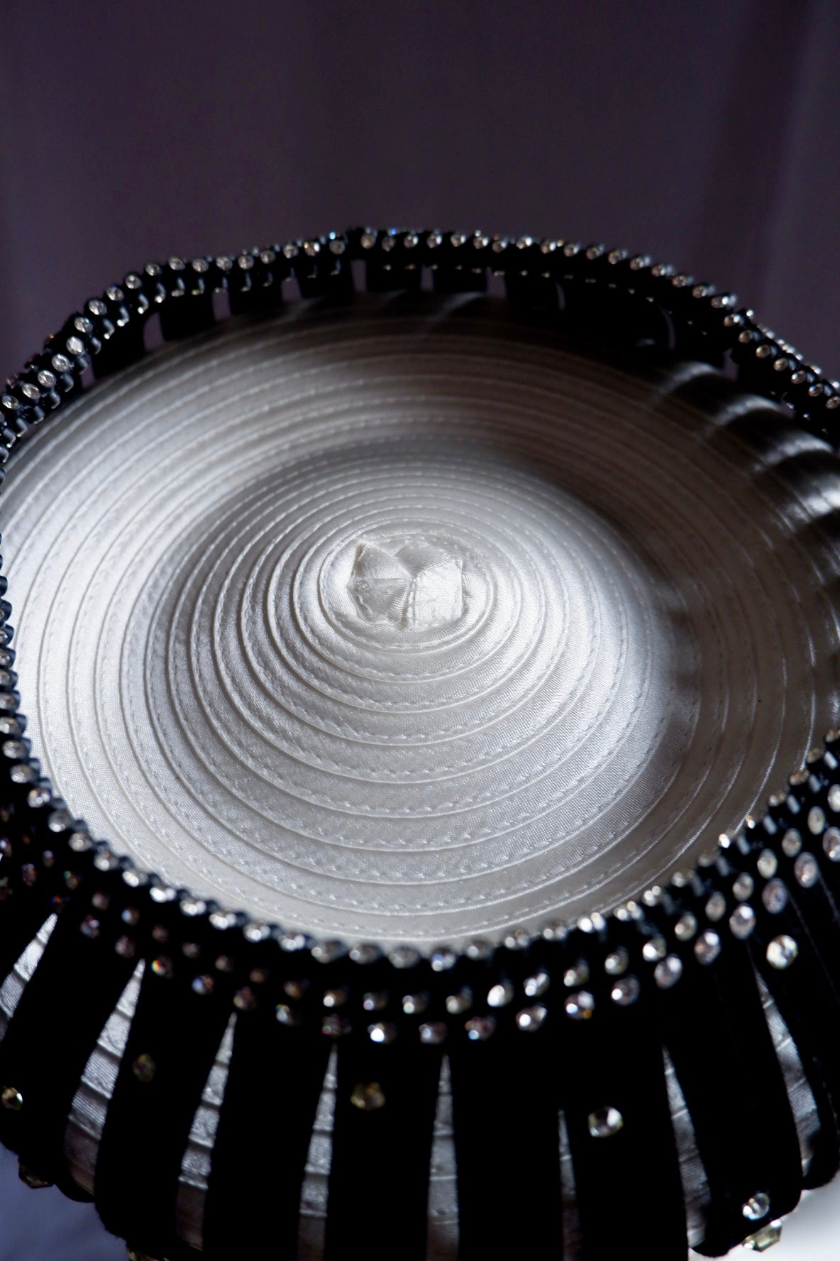 Vintage Elite Champagne Dramatic Ribbon Crown Hat – Rhinestone Embellishments & Oversized Crystal Bloom