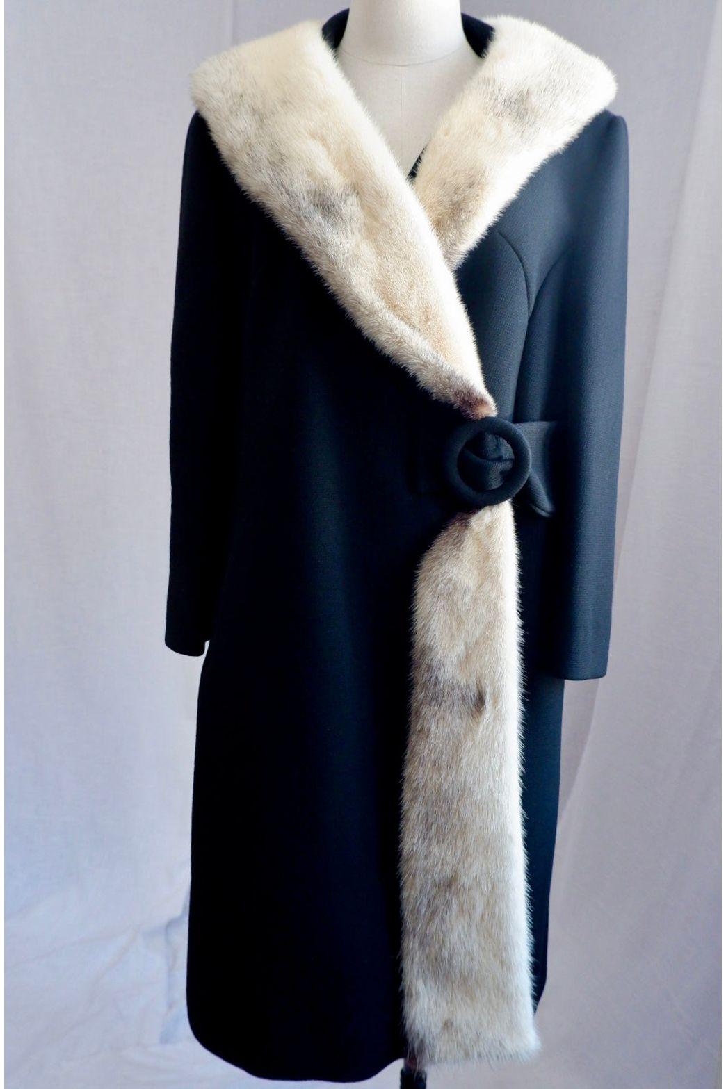 1960s Townley Swing Coat with Fur Collar & Trim M/L