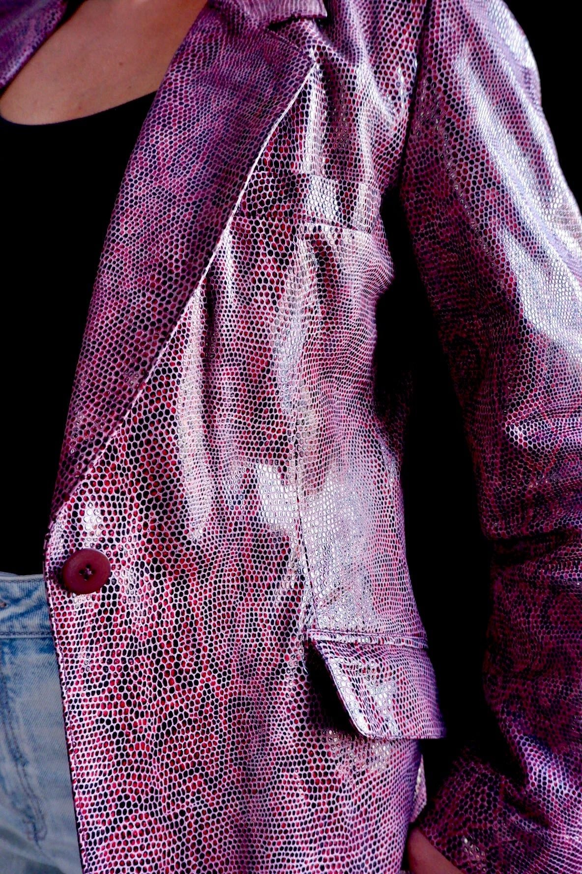 1990s Linda Allard for Ellen Tracy Python-Embossed Leather Blazer M
