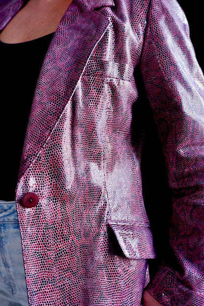 1990s Linda Allard for Ellen Tracy Python-Embossed Leather Blazer M