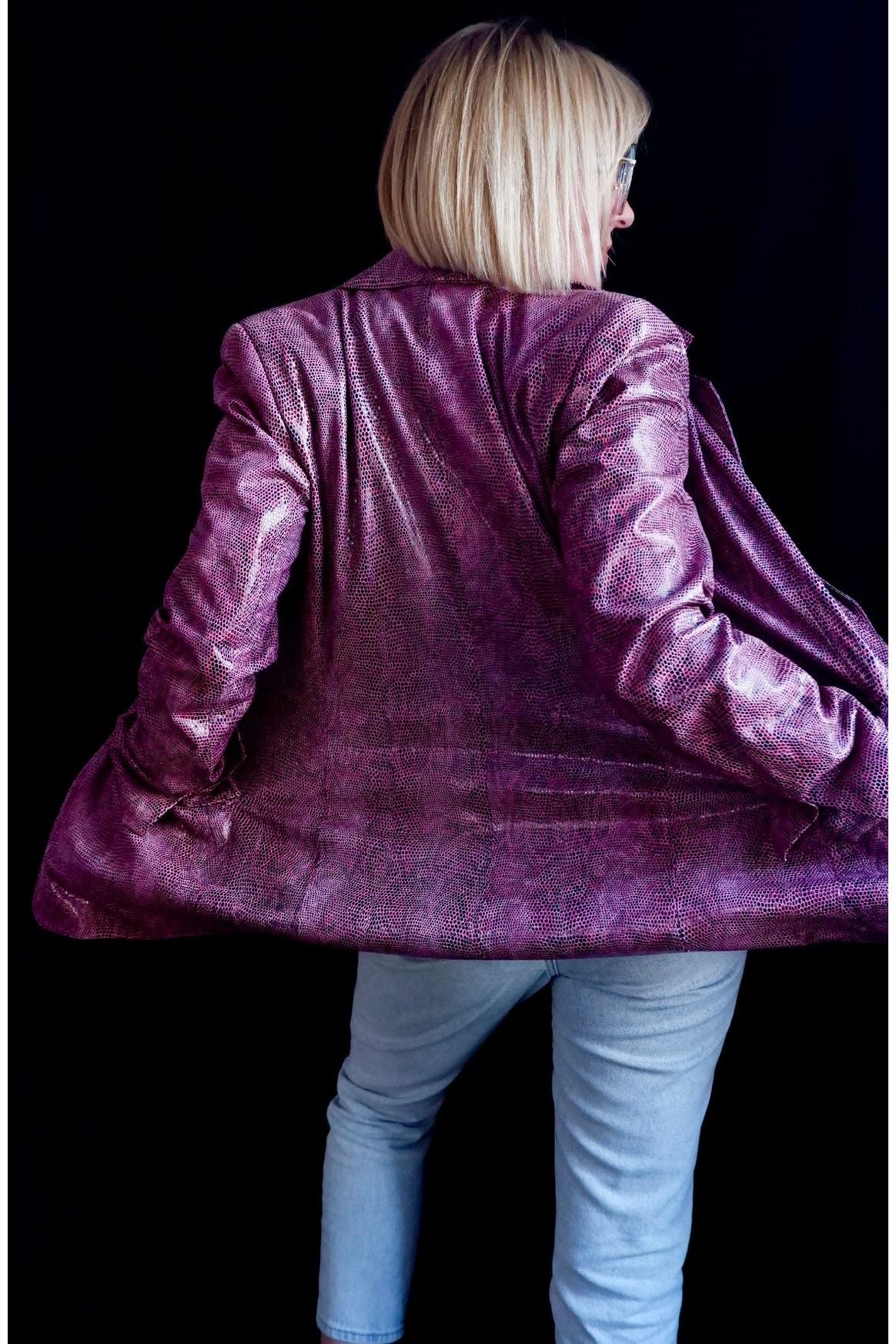 1990s Linda Allard for Ellen Tracy Python-Embossed Leather Blazer M