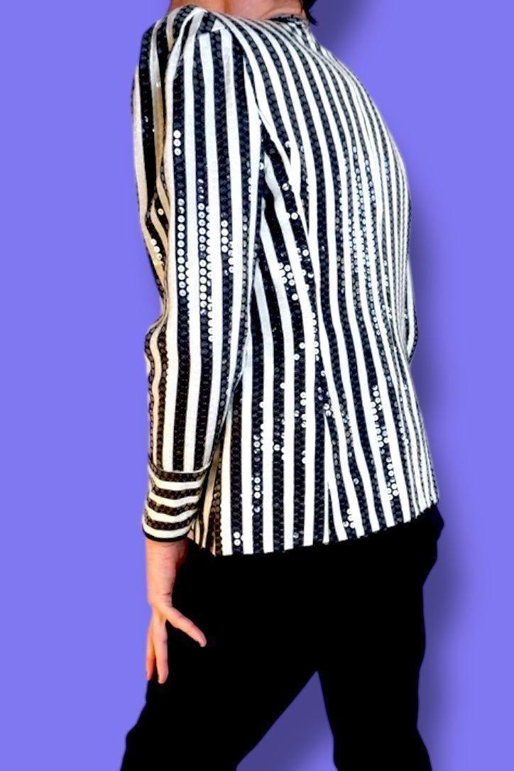 1980s Vintage Karen Lawrence Union Made Striped Sequin Jacket L