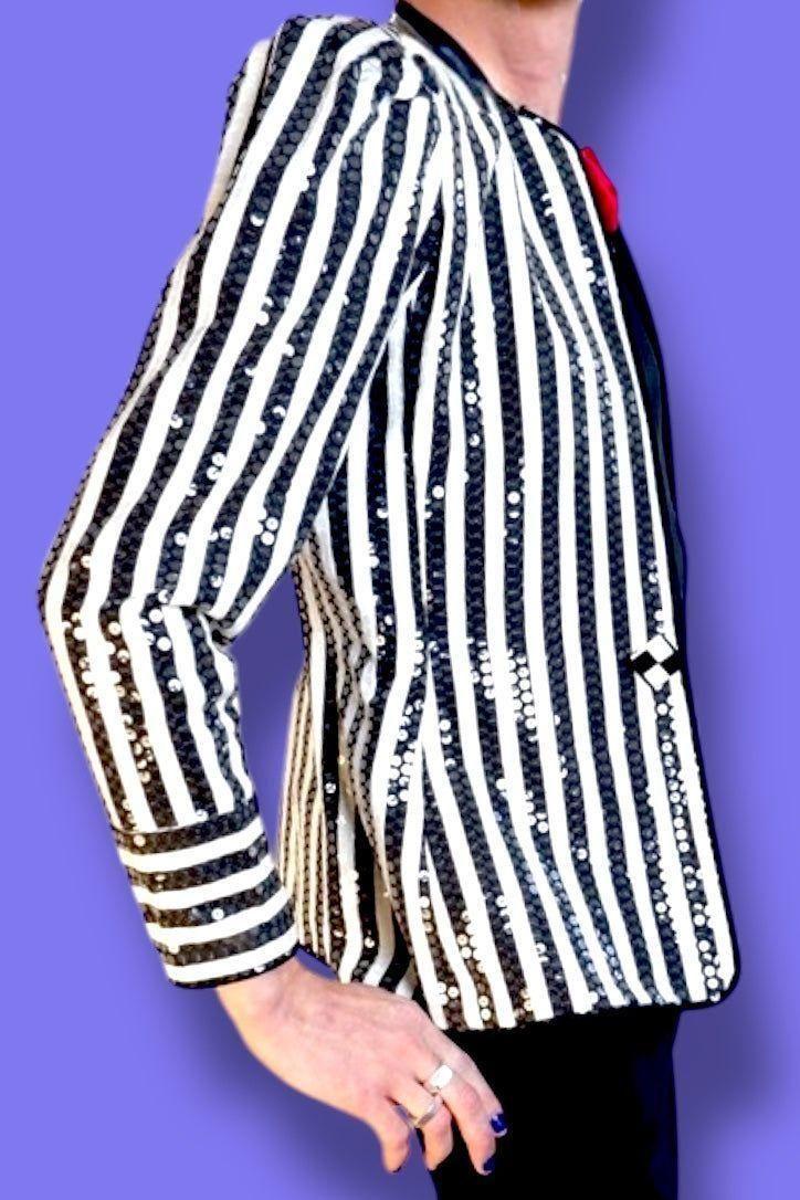 1980s Vintage Karen Lawrence Union Made Striped Sequin Jacket L