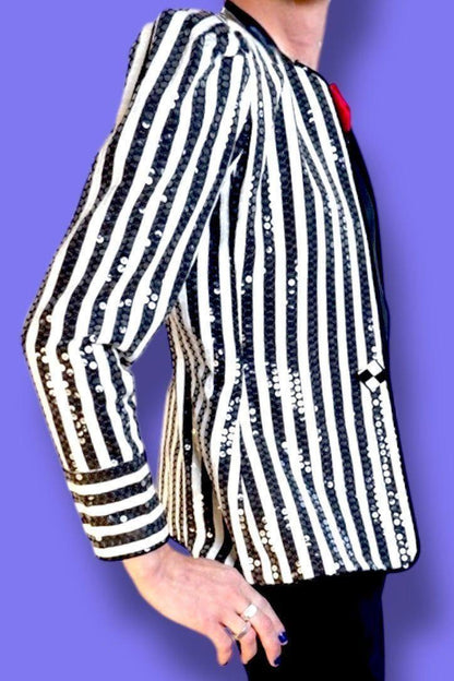 1980s Vintage Karen Lawrence Union Made Striped Sequin Jacket L