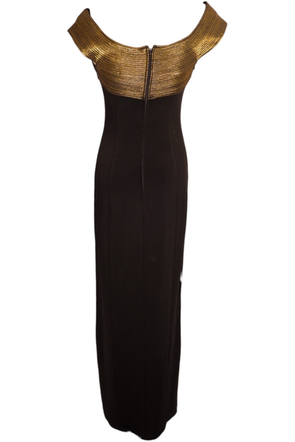 1990s Vintage Tadashi Shoji Evening Gown with Metallic Detail S