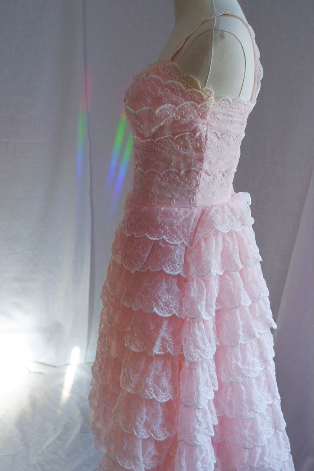 1950s Pink Lace Cupcake Dress – Tiered Ruffles & Romance