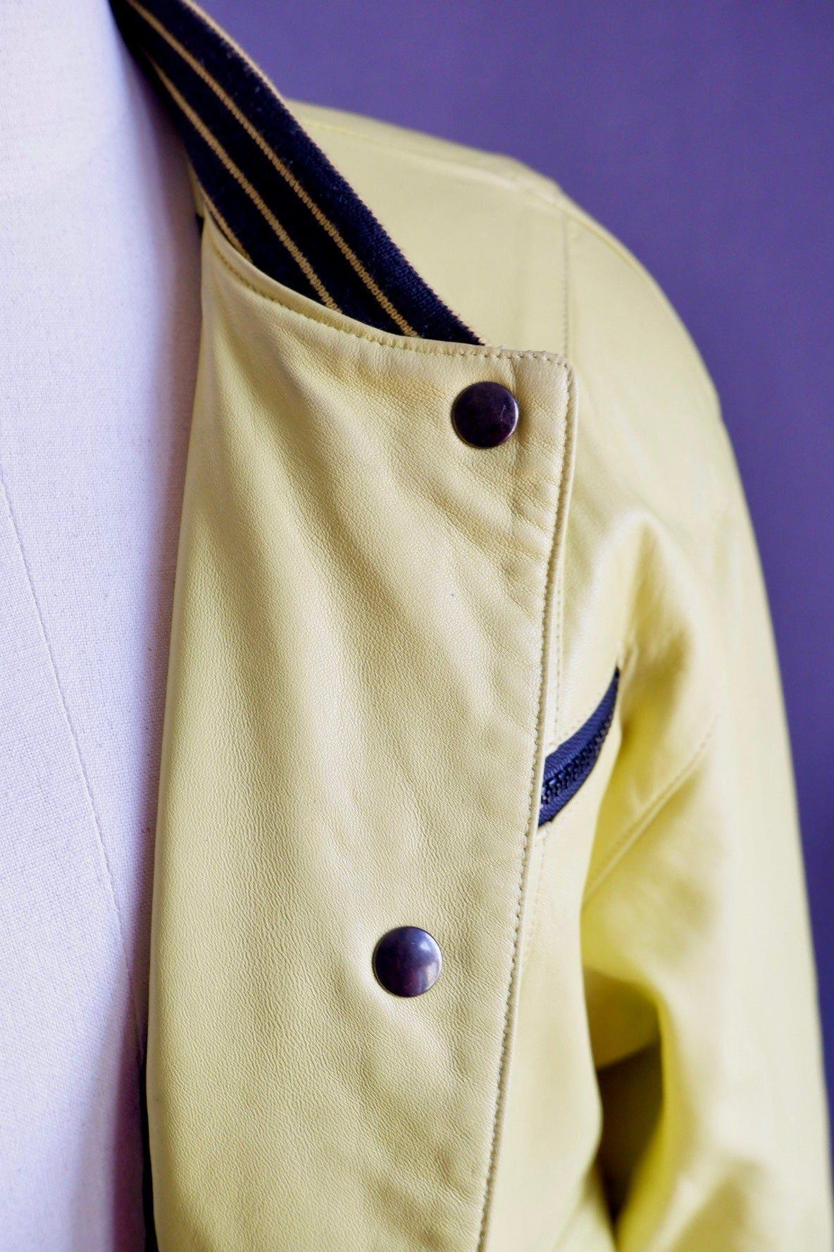 Laurel by Escada Yellow Leather Bomber Jacket
