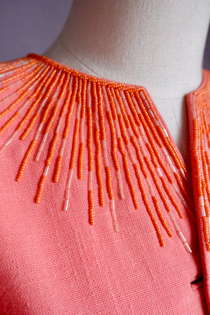 1960s Coral Beaded Custom Two-Piece Skirt Suit