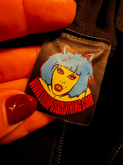 Sourpuss Clothing label on a Social Distortion hoodie